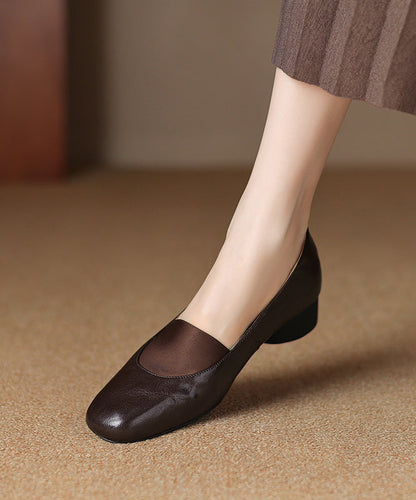 Brown Sheepskin Loafers Comfy Splicing Chunky Women