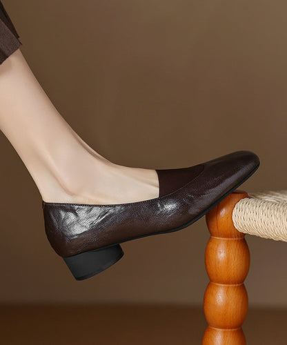 Brown Sheepskin Loafers Comfy Splicing Chunky Women