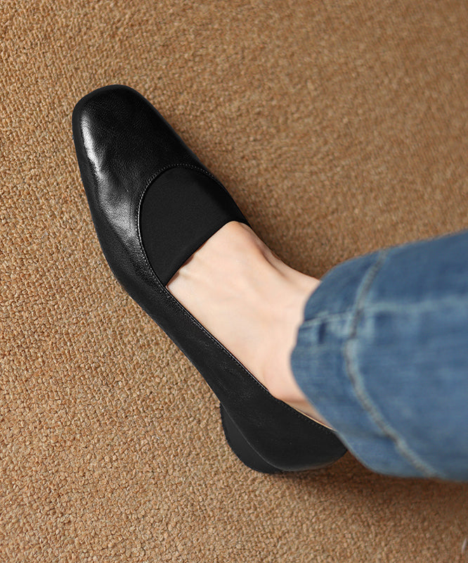 Brown Sheepskin Loafers Comfy Splicing Chunky Women