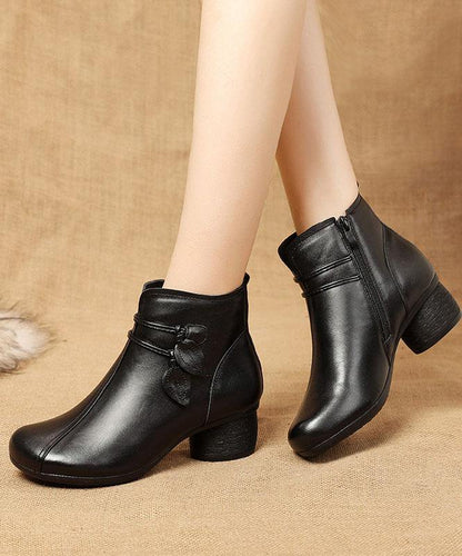 Brown zippered Cowhide Leather Boots Splicing Boots RD022