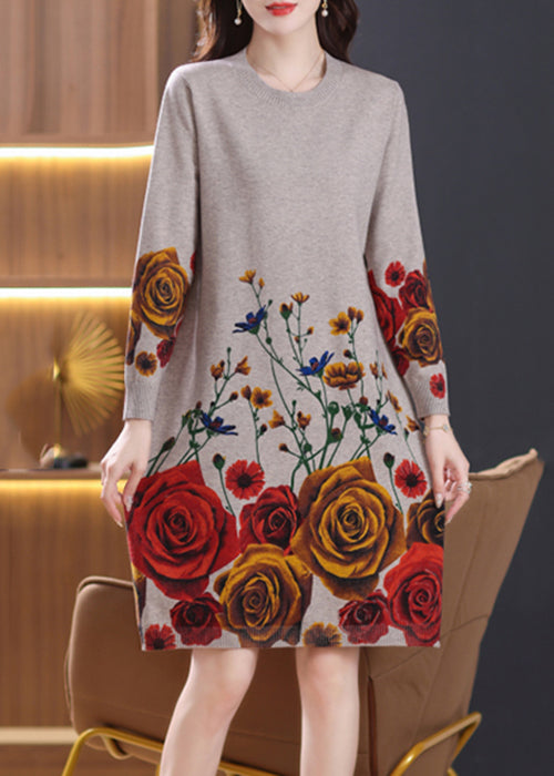 Camel Side Open Cozy Wool Knit Dress O-Neck Spring TB009