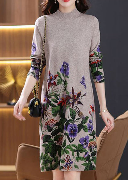 Camel Side Open Cozy Wool Knit DressTurtleneck Spring TB021