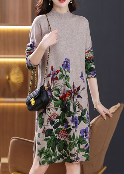 Camel Side Open Cozy Wool Knit DressTurtleneck Spring TB021