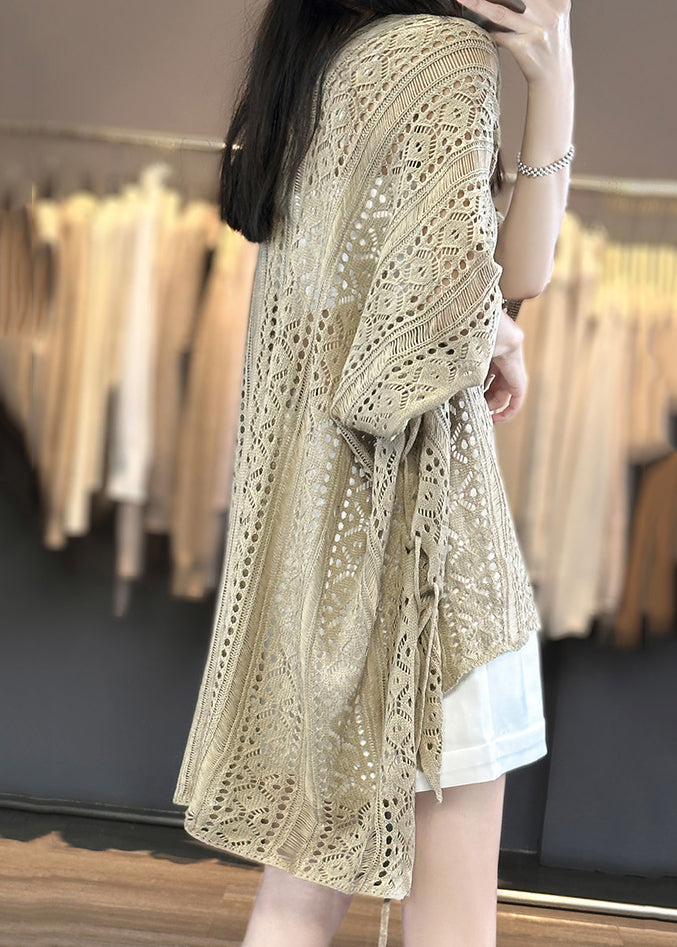 Neck Summer Camel Shirts Out V T Knit Hollow Side Open