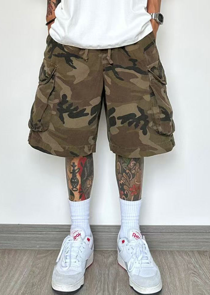 Pockets Camouflage Shorts Cotton Elastic Waist Men Summer