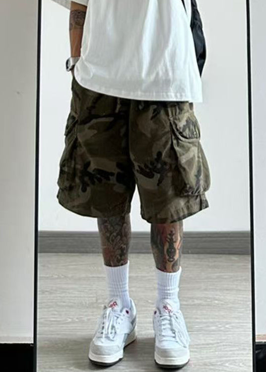 Pockets Camouflage Shorts Cotton Elastic Waist Men Summer