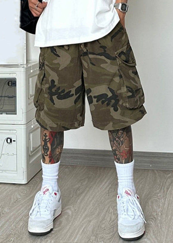 Pockets Camouflage Shorts Cotton Elastic Waist Men Summer