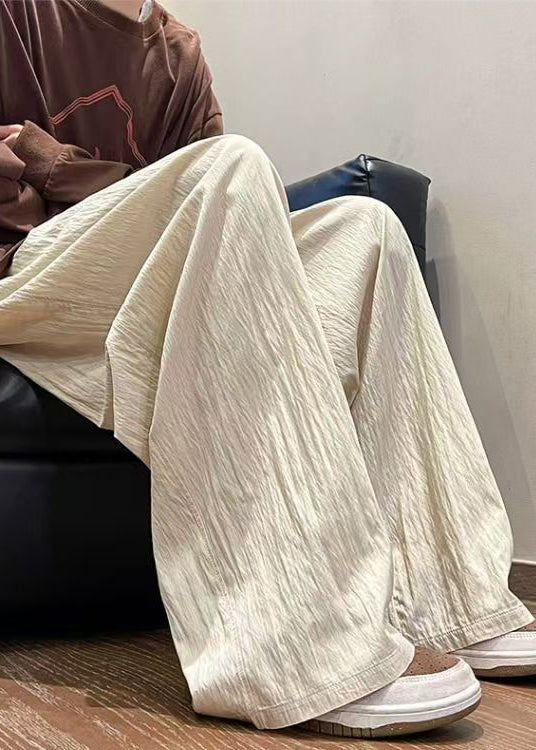 Mens Casual Pants Solid Pockets Summer Silk Ice Apricot