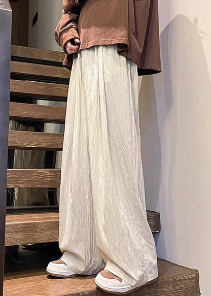 Mens Casual Pants Solid Pockets Summer Silk Ice Apricot