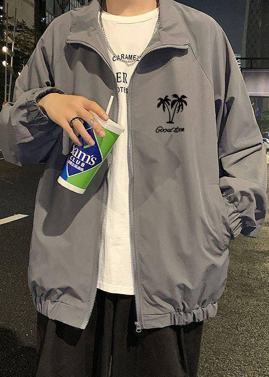 Coats Stand Apricot Zippered Collar Casual Mens Spring Cotton