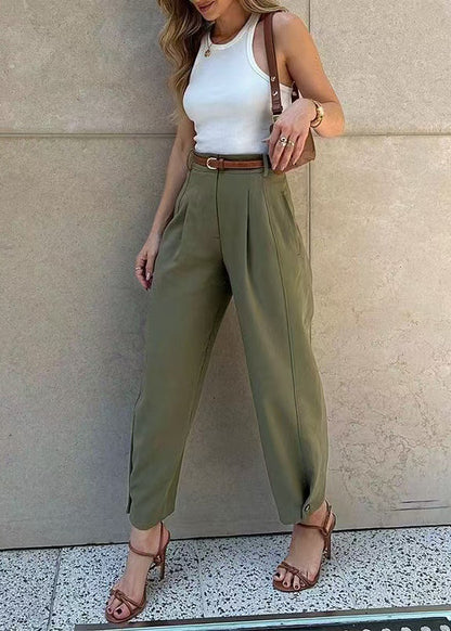 Pants Harem Army High Casual Waist Green Fall Cotton