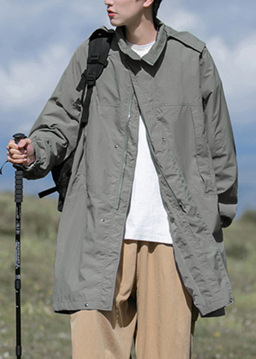 Casual Army Green Hooded Pockets Oversized Cotton Mens Coats Spring YQ003