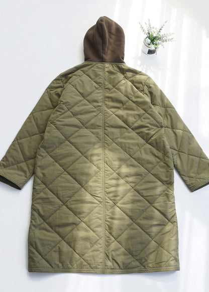 Casual Army Green Pockets Fine Cotton Filled Hooded Coat Fall RU037