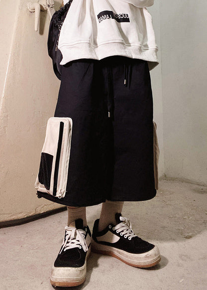 Up Beige Zip Casual Oversized Pockets Summer Shorts Cotton Men