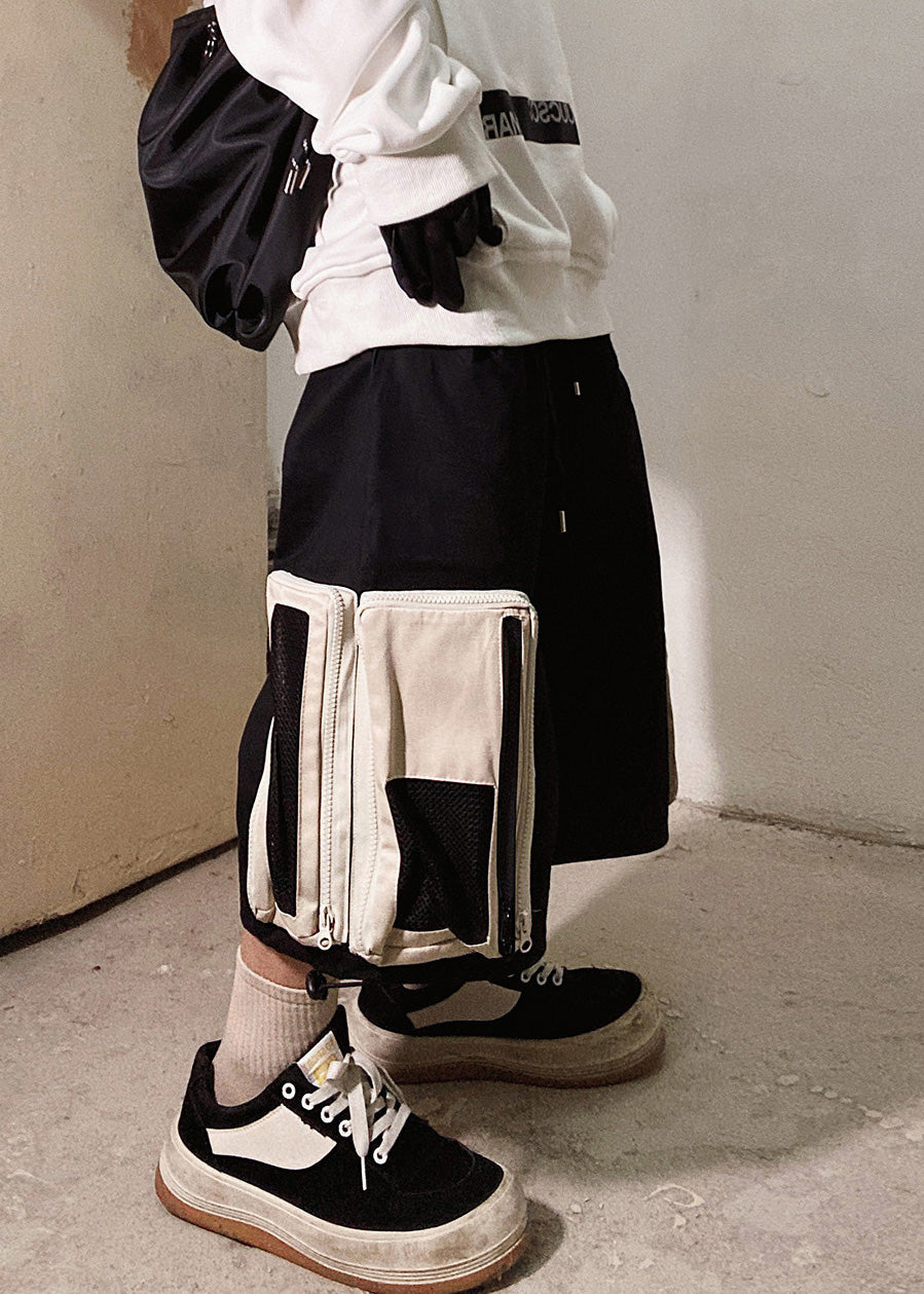 Up Beige Zip Casual Oversized Pockets Summer Shorts Cotton Men