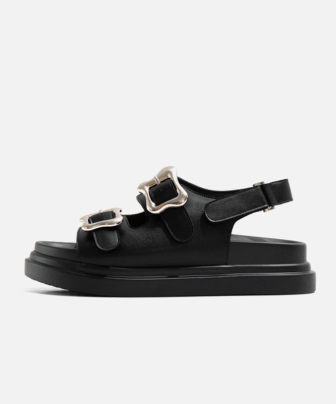Black Slide Casual Platform Buckle Splicing Strap Sandals