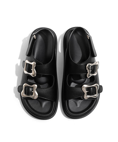 Black Slide Casual Platform Buckle Splicing Strap Sandals