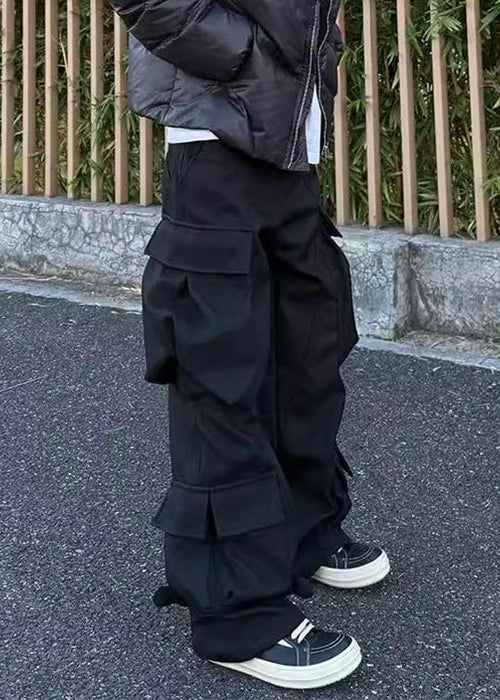 Casual Waist Pockets Mens Pants Spring Cotton High Black Button