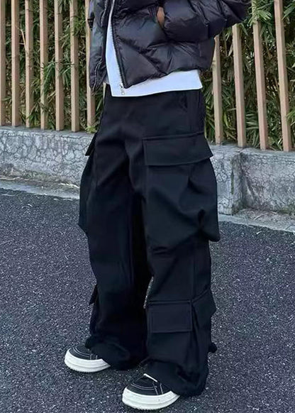 Casual Waist Pockets Mens Pants Spring Cotton High Black Button