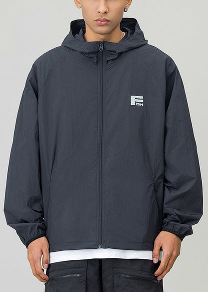 Casual Coat 50+ UPF Black Print Drawstring Hooded Men