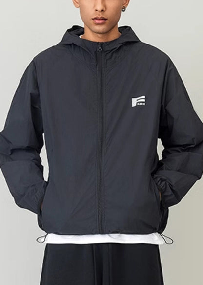 Casual Coat 50+ UPF Black Print Drawstring Hooded Men