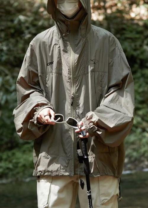 Men UPF Zippered Hooded Summer Print Casual Coat 50+ Black