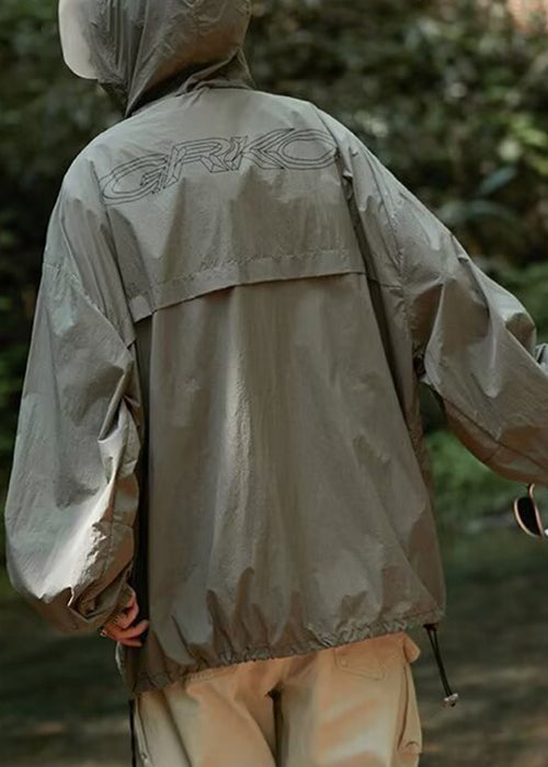 Men UPF Zippered Hooded Summer Print Casual Coat 50+ Black