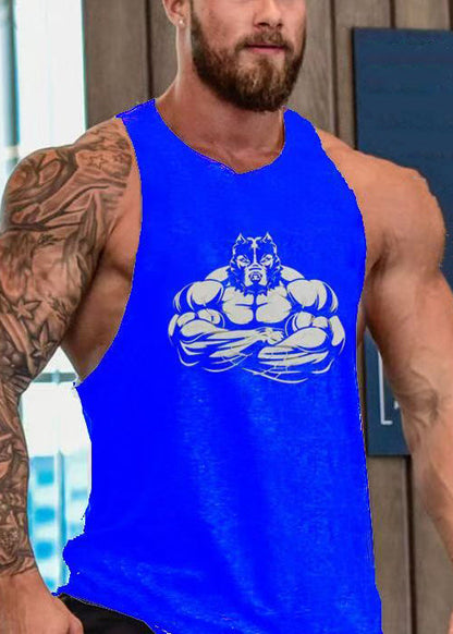 Print Men Tank O Black Sleeveless Casual Cotton Neck