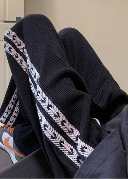 Men Spring Black Pants Cotton Patchwork Casual Oversized