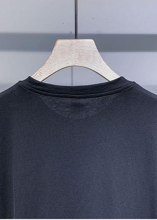 Patchwork T Cotton Black Casual Men Drawstring Oversized Shirt