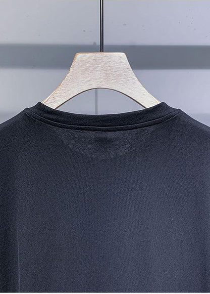 Patchwork T Cotton Black Casual Men Drawstring Oversized Shirt