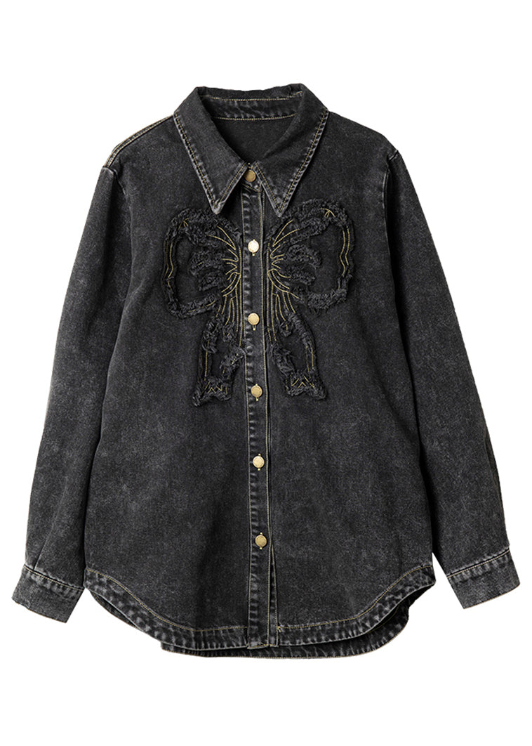 Spring Peter Denim Black Collar Pan Button Casual Patchwork Coats