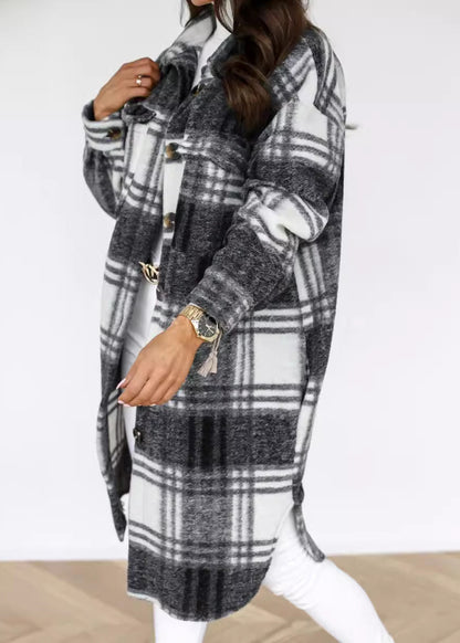 Pan Casual Collar Shirts Coat Spring Plaid Woolen Peter Black