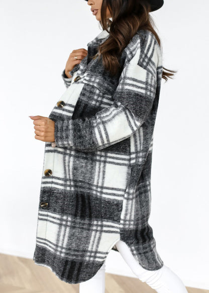 Pan Casual Collar Shirts Coat Spring Plaid Woolen Peter Black