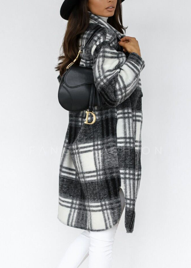 Pan Casual Collar Shirts Coat Spring Plaid Woolen Peter Black