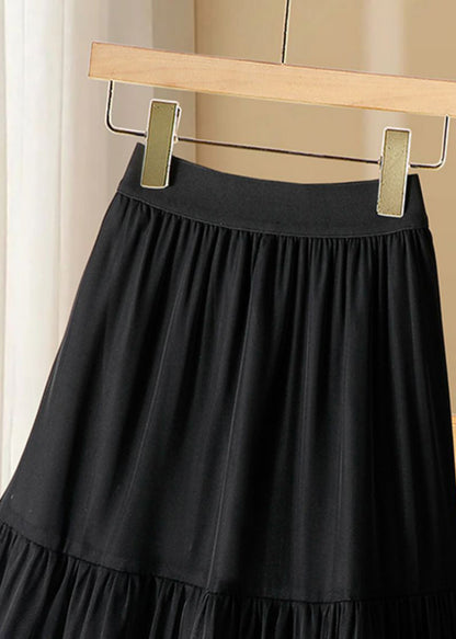 Cake Waist Tulle Skirts Ruffled Elastic Black Casual Long