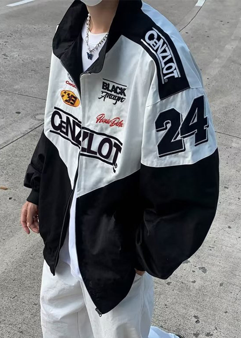 Patchwork Cotton Spring TC001 Zippered Black Coat Casual Men Letter