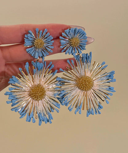 Alloy Sunflower Earrings Blue Drop Casual