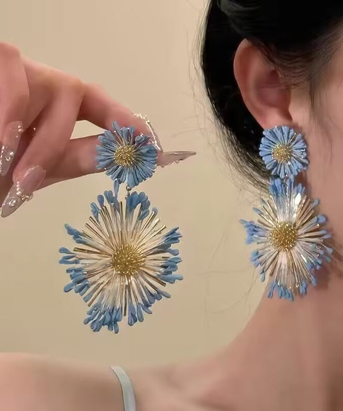 Alloy Sunflower Earrings Blue Drop Casual