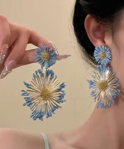 Alloy Sunflower Earrings Blue Drop Casual