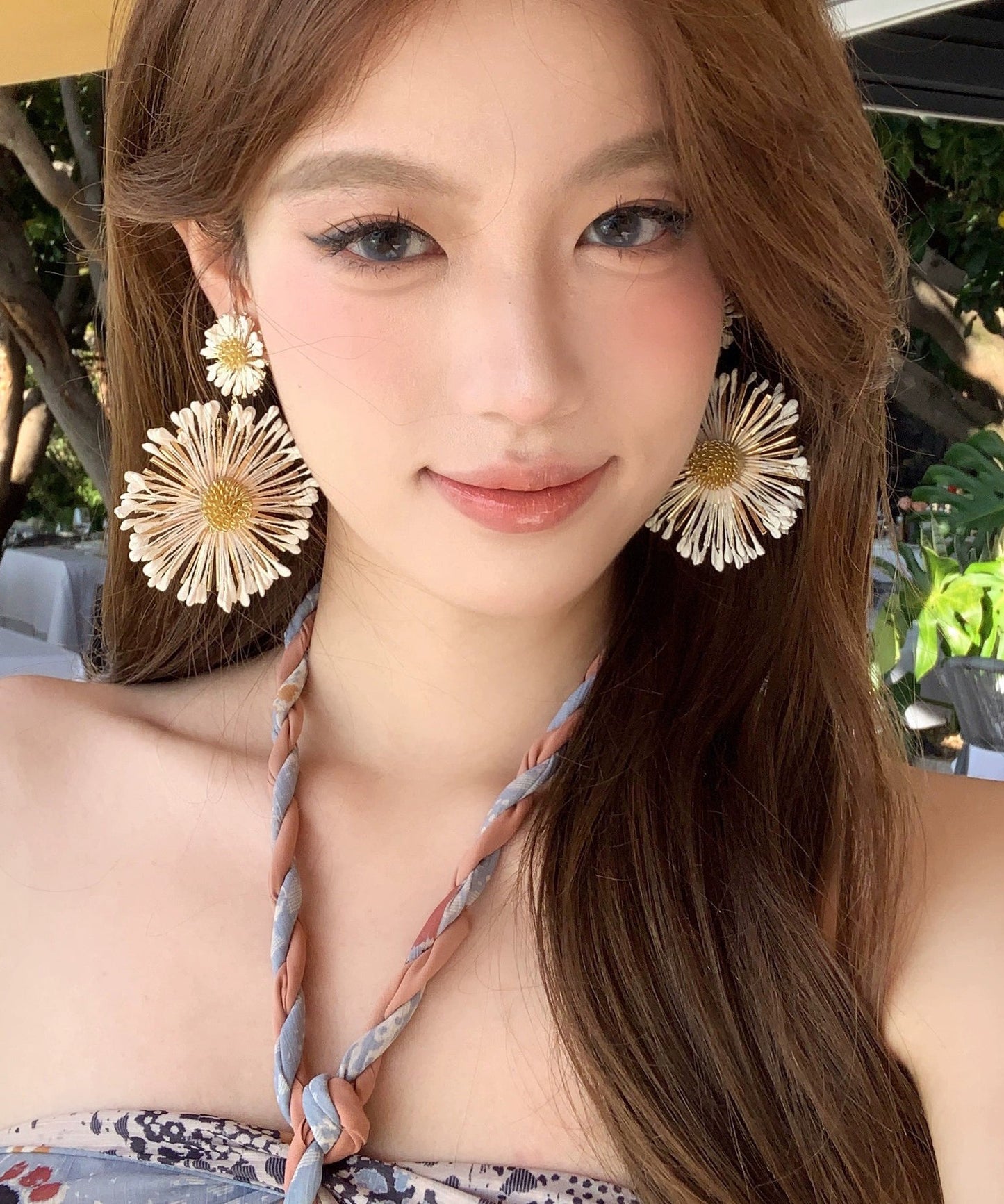 Alloy Sunflower Earrings Blue Drop Casual