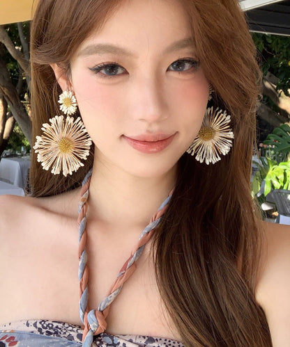 Alloy Sunflower Earrings Blue Drop Casual