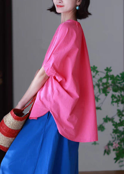 Neck O Side Shirts T Blue Casual High Low Design Open Cotton