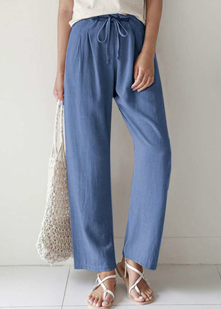 Summer Pants Blue Lace Casual Cotton Pockets Up