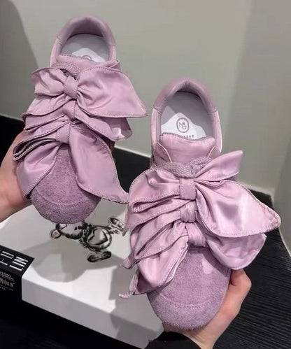 Suede Splicing Women Shoes Apricot Bow Casual Flat For