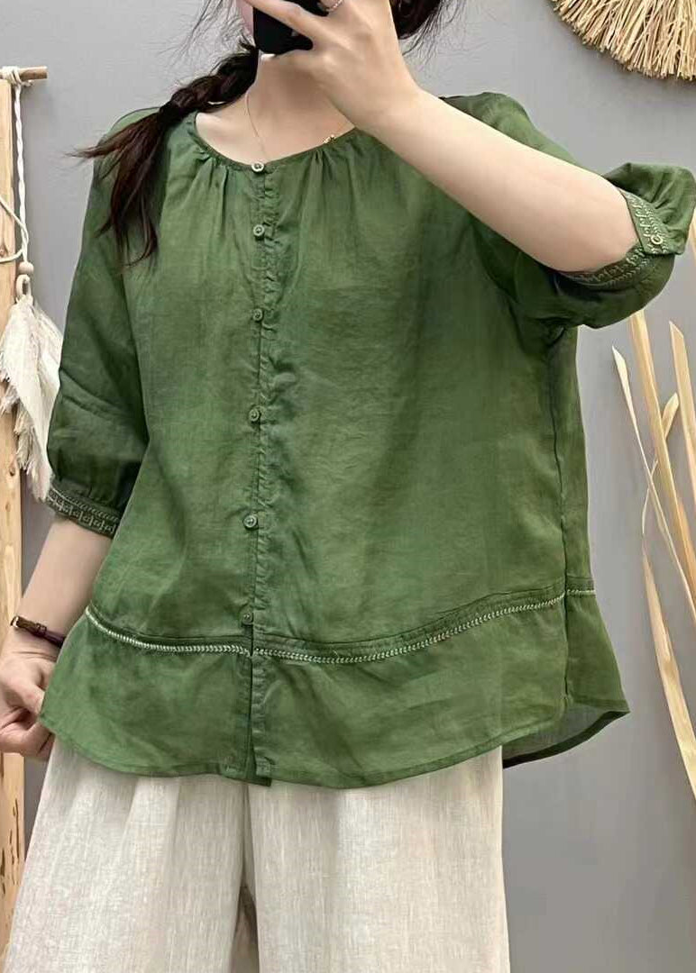 Blouse Cotton Embroidered Brick Tops Patchwork Red Casual Summer