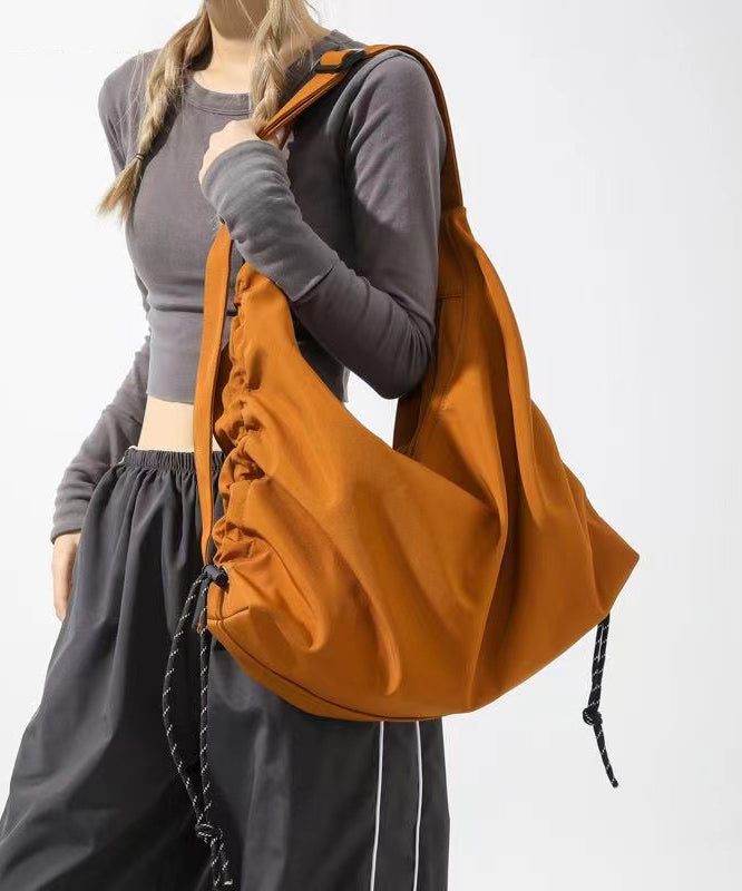 Casual Brown Large Capacity Drawstring Nylon Shoulder Bag MM073