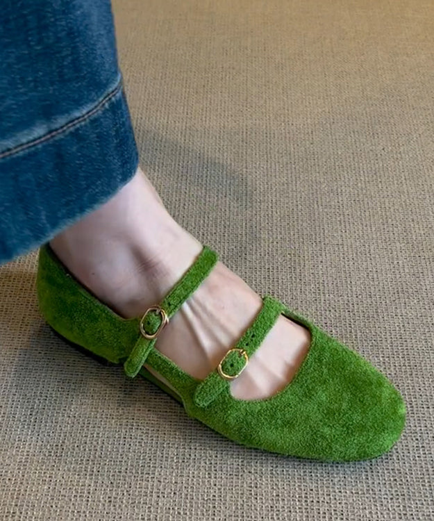 Suede Feet Green Buckle Casual Shoes Splicing Flat Strap