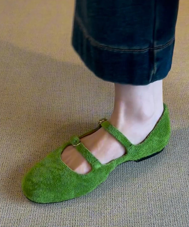 Suede Feet Green Buckle Casual Shoes Splicing Flat Strap