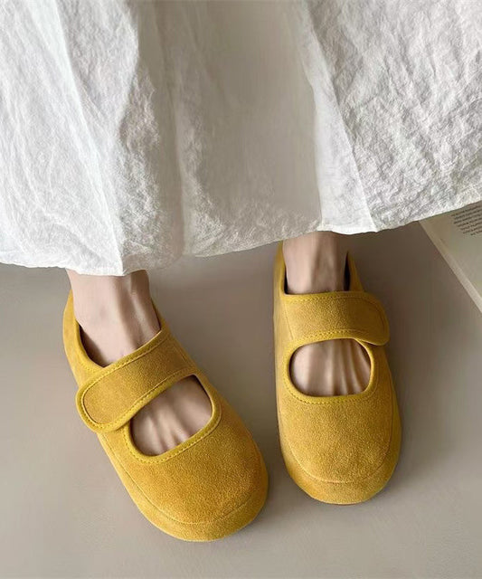 Platform Splicing Shoes Buckle Casual Yellow Flats Suede Strap